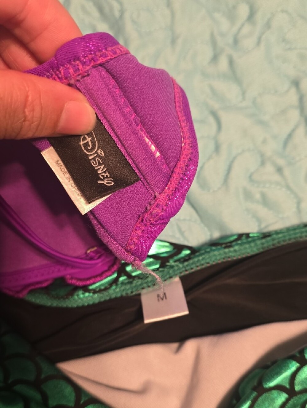 Disney Ariel Bikini: Purple Shells And Green Scale High Waist Bottoms - Picture 2 of 15
